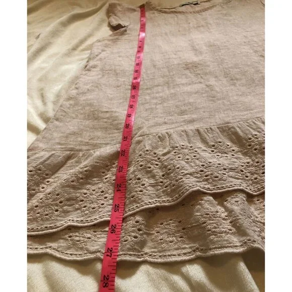 Terzo Millennio Top Womens Small 100% Linen Embroidered Hem Oversized Lagenlook - Picture 8 of 8